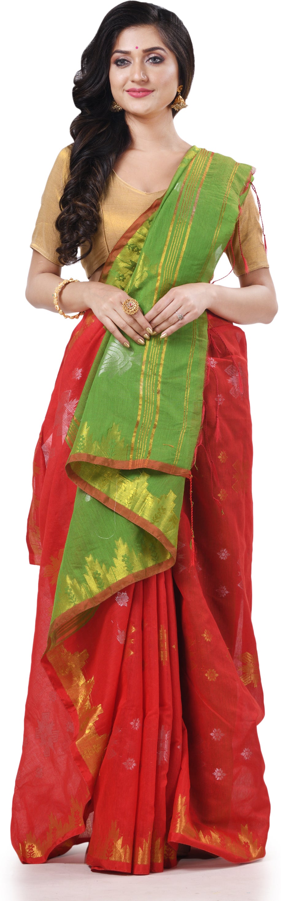 Desh Bidesh Woven Handloom Cotton Silk Saree (Light Green) - Distacart