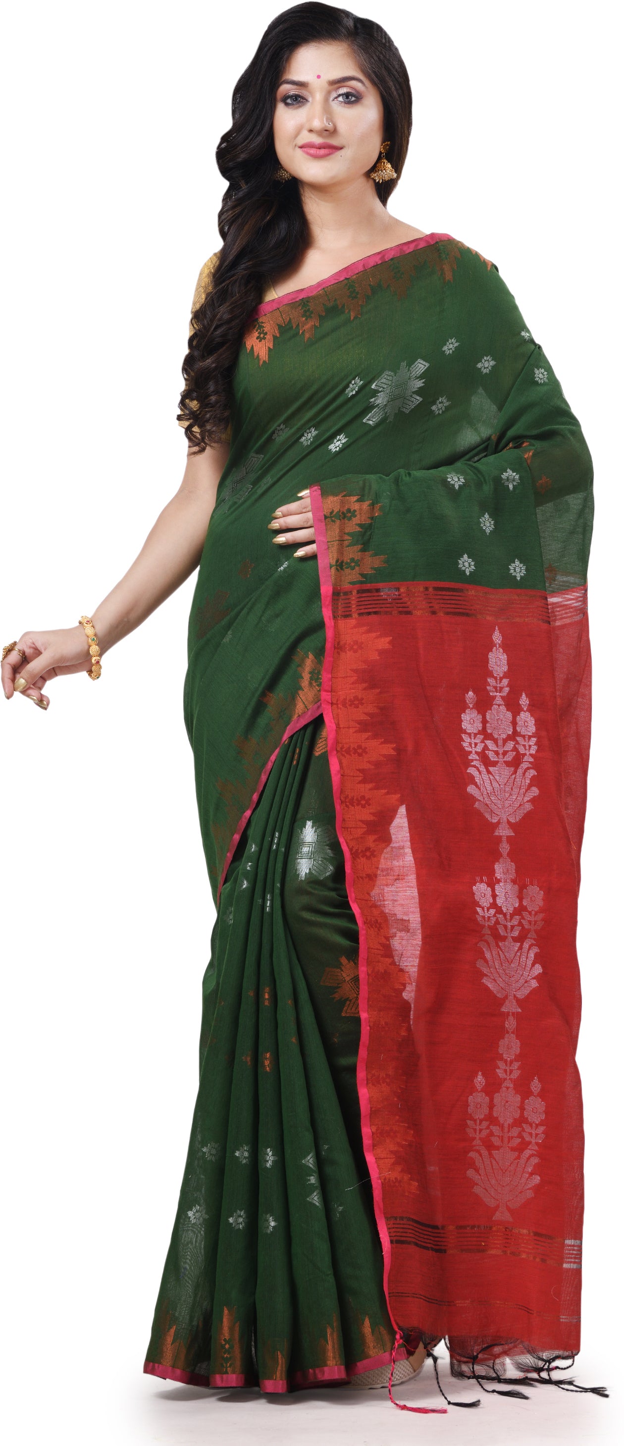 Desh Bidesh Woven Handloom Cotton Silk Saree (Green) - Distacart
