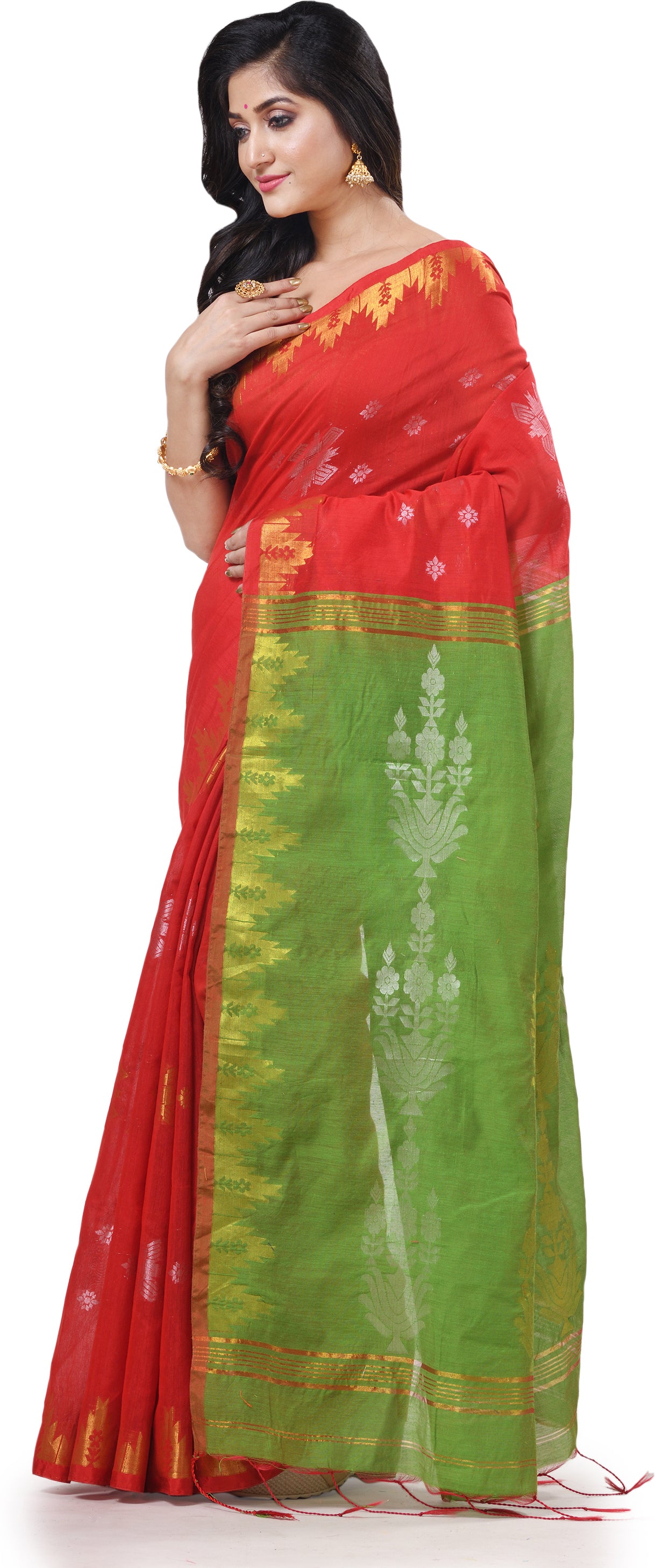 Desh Bidesh Woven Handloom Cotton Silk Saree (Light Green) - Distacart
