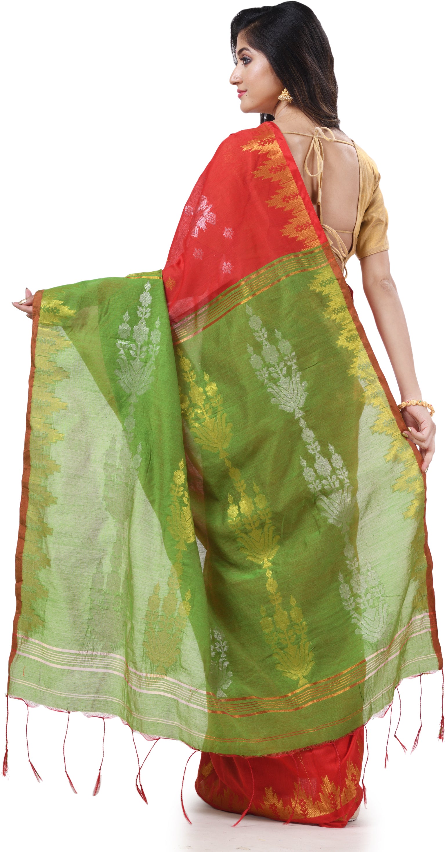 Desh Bidesh Woven Handloom Cotton Silk Saree (Light Green) - Distacart
