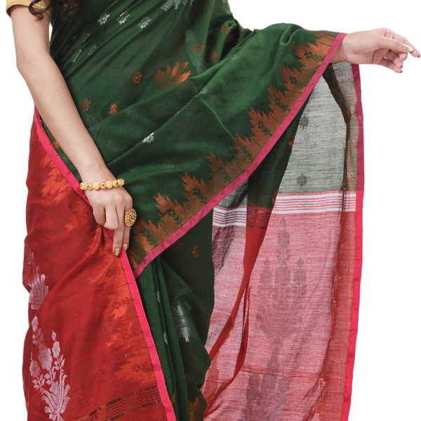 Desh Bidesh Woven Handloom Cotton Silk Saree (Green) - Distacart