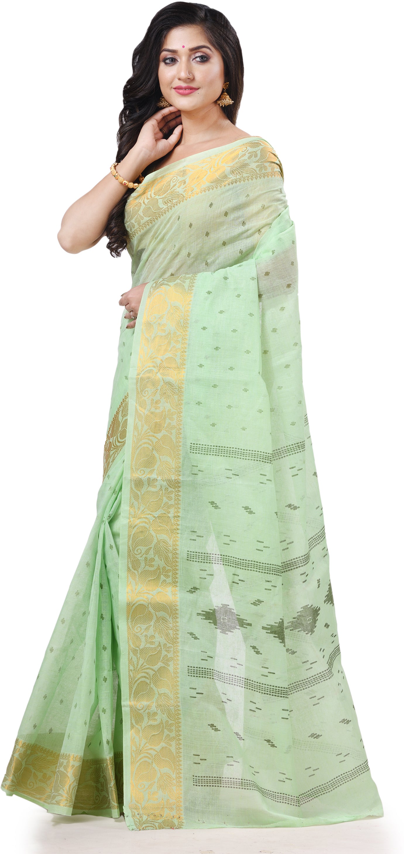 Desh Bidesh Woven Handloom Pure Cotton Saree (Green) - Distacart