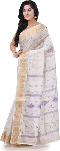Thumbnail for Desh Bidesh Woven Handloom Pure Cotton Saree (White) - Distacart