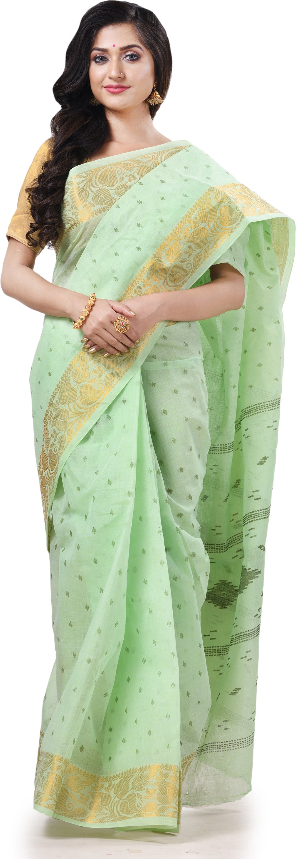 Desh Bidesh Woven Handloom Pure Cotton Saree (Green) - Distacart