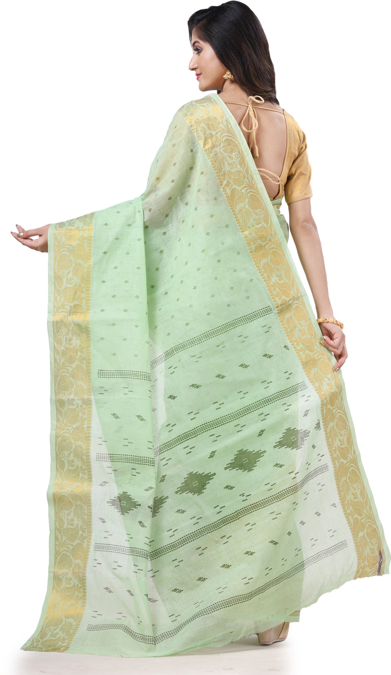 Desh Bidesh Woven Handloom Pure Cotton Saree (Green) - Distacart