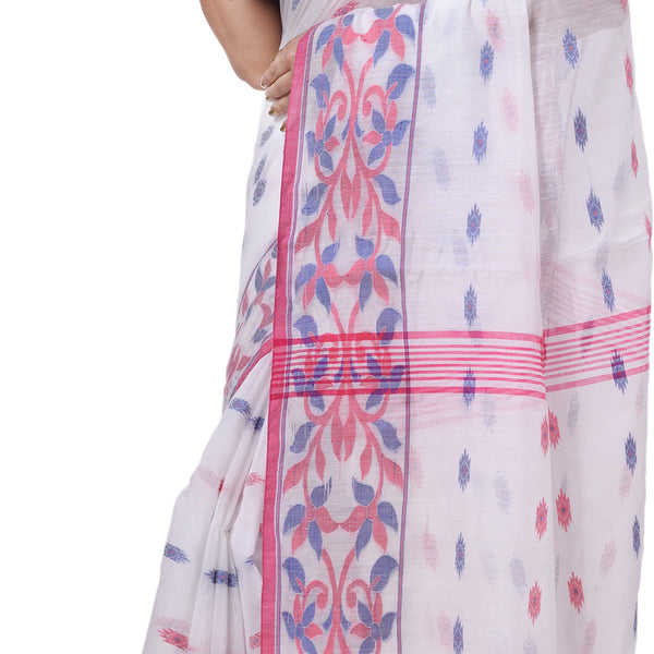 Desh Bidesh Woven Handloom Cotton Silk Saree (White) - Distacart