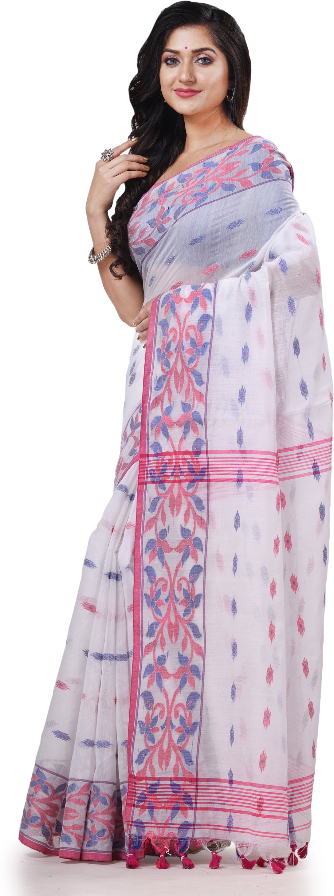 Desh Bidesh Woven Handloom Cotton Silk Saree (White) - Distacart