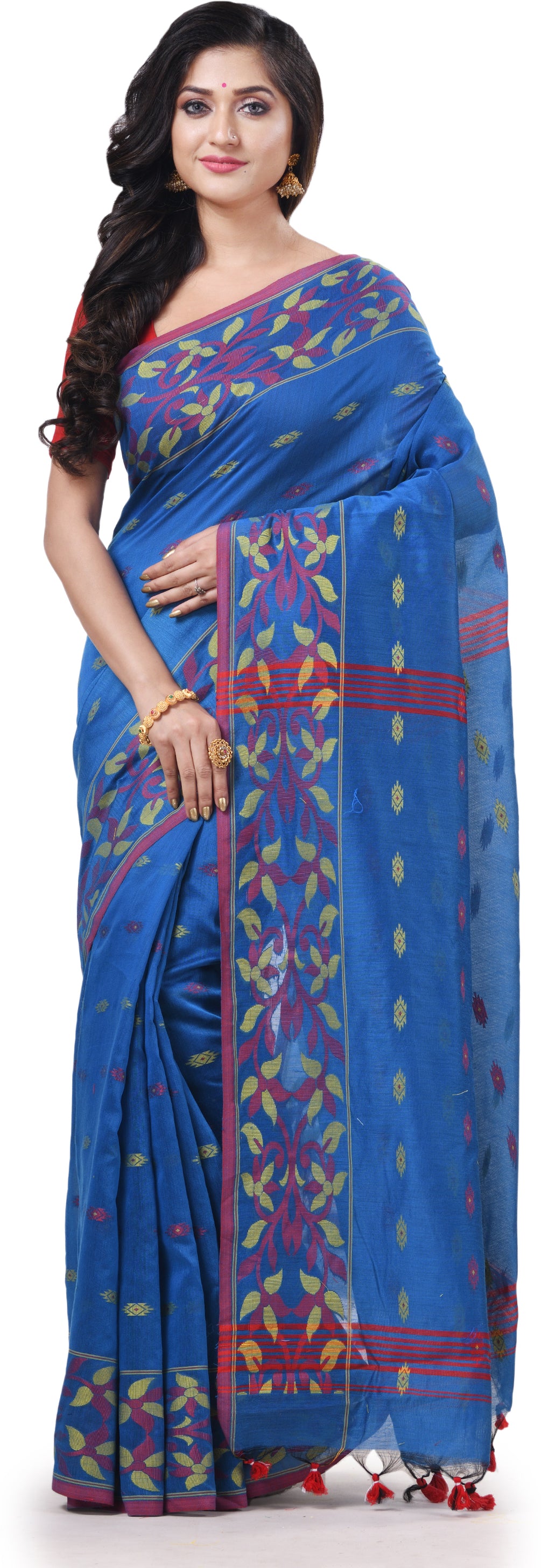 Desh Bidesh Woven Handloom Cotton Silk Saree (Light Blue) - Distacart