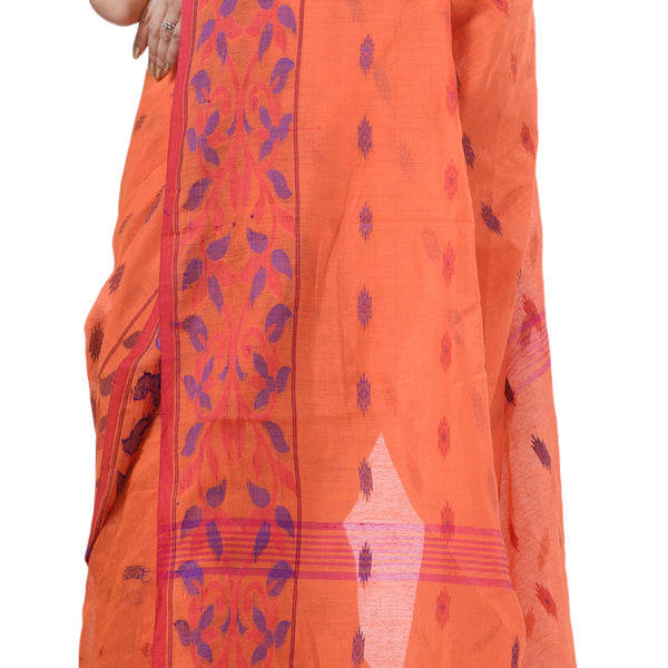 Desh Bidesh Woven Handloom Cotton Silk Saree (Orange) - Distacart