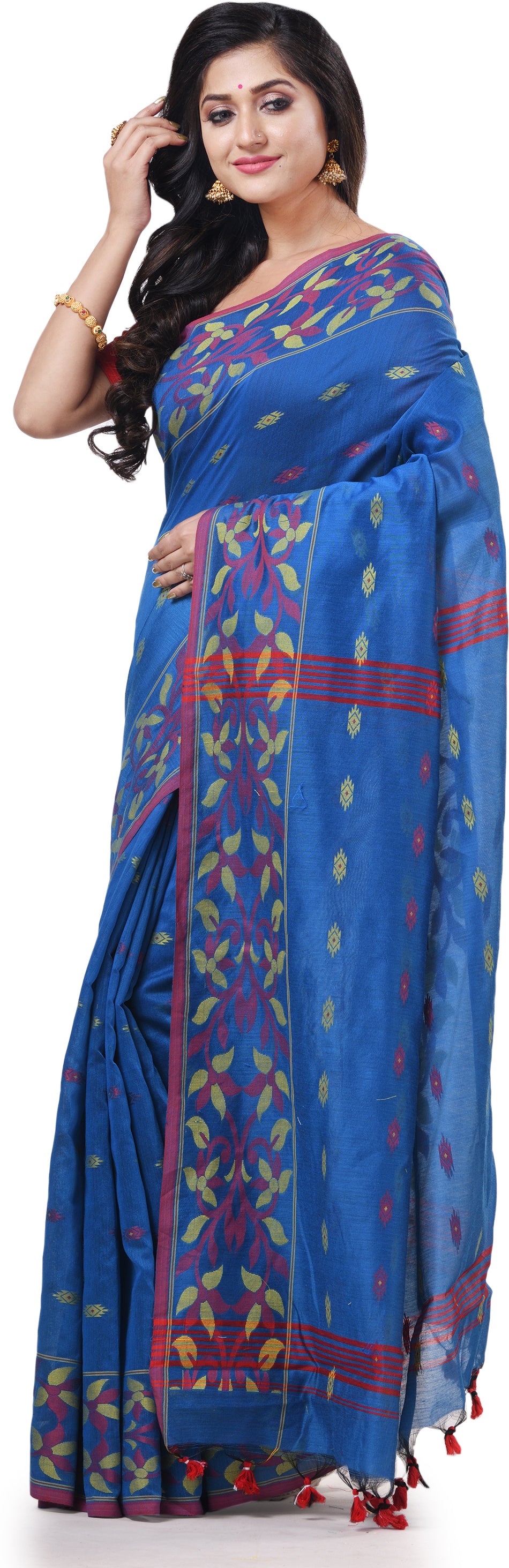 Desh Bidesh Woven Handloom Cotton Silk Saree (Light Blue) - Distacart
