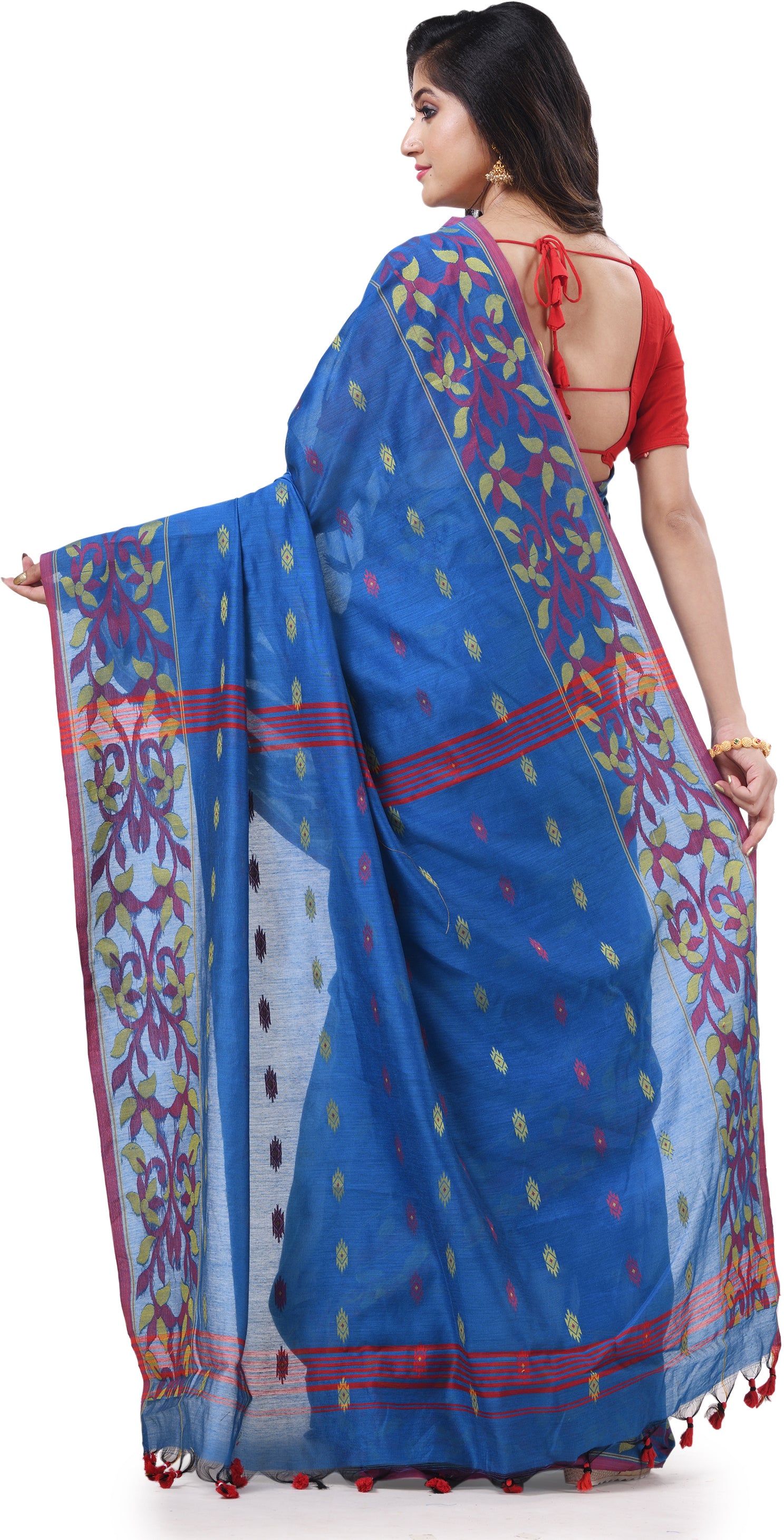 Desh Bidesh Woven Handloom Cotton Silk Saree (Light Blue) - Distacart