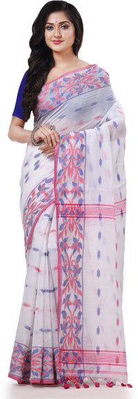 Thumbnail for Desh Bidesh Woven Handloom Cotton Silk Saree (White) - Distacart