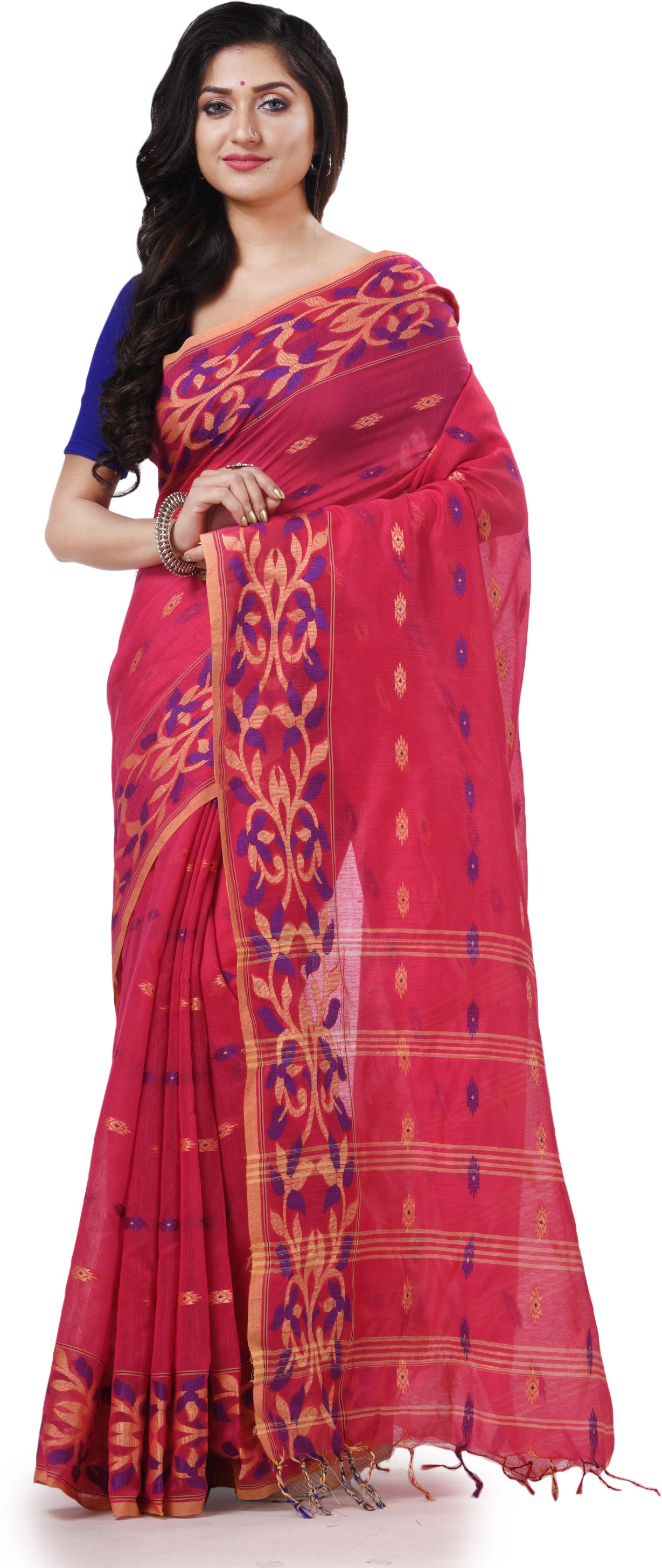 Desh Bidesh Woven Handloom Cotton Silk Saree (Pink) - Distacart