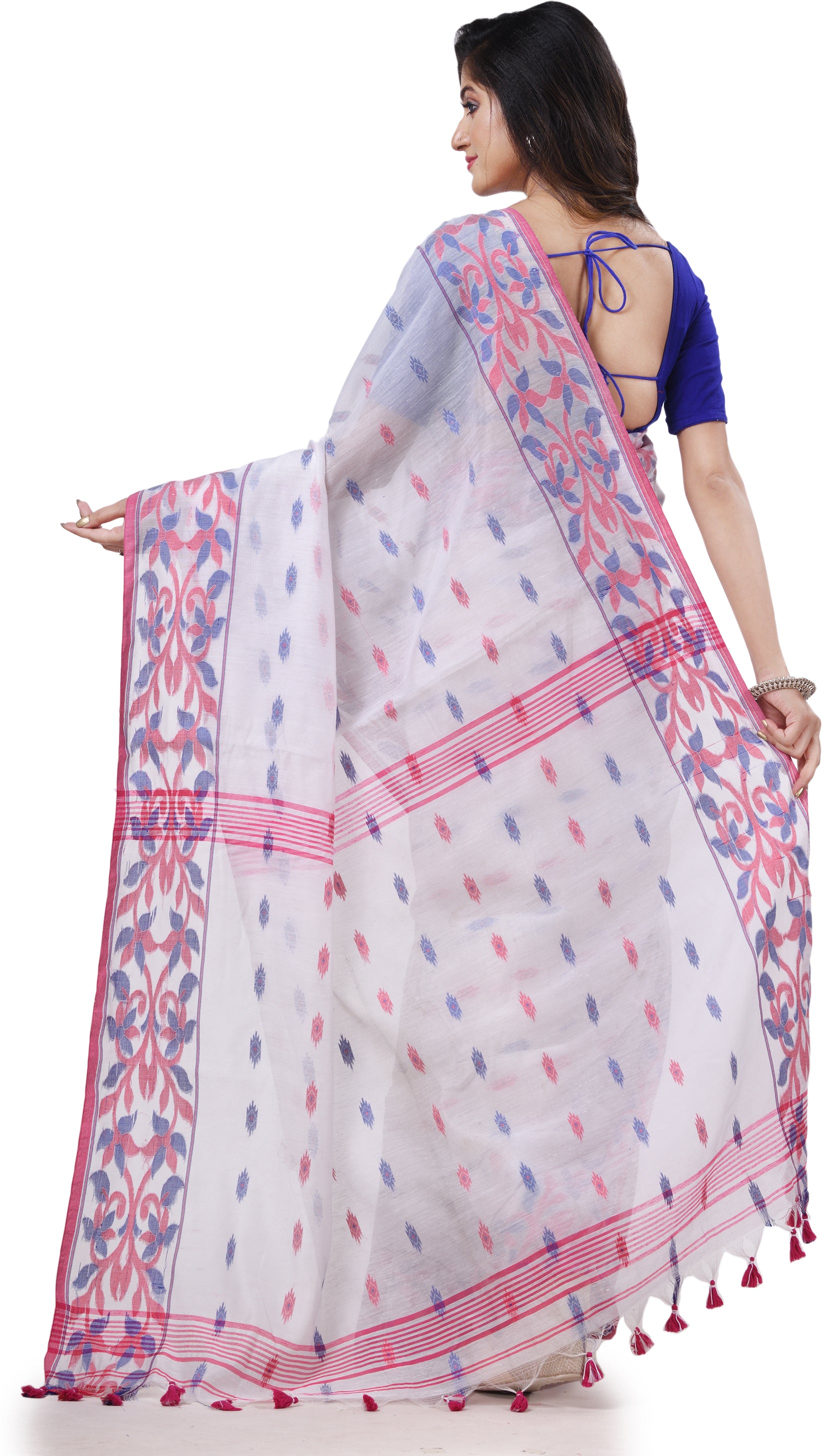Desh Bidesh Woven Handloom Cotton Silk Saree (White) - Distacart