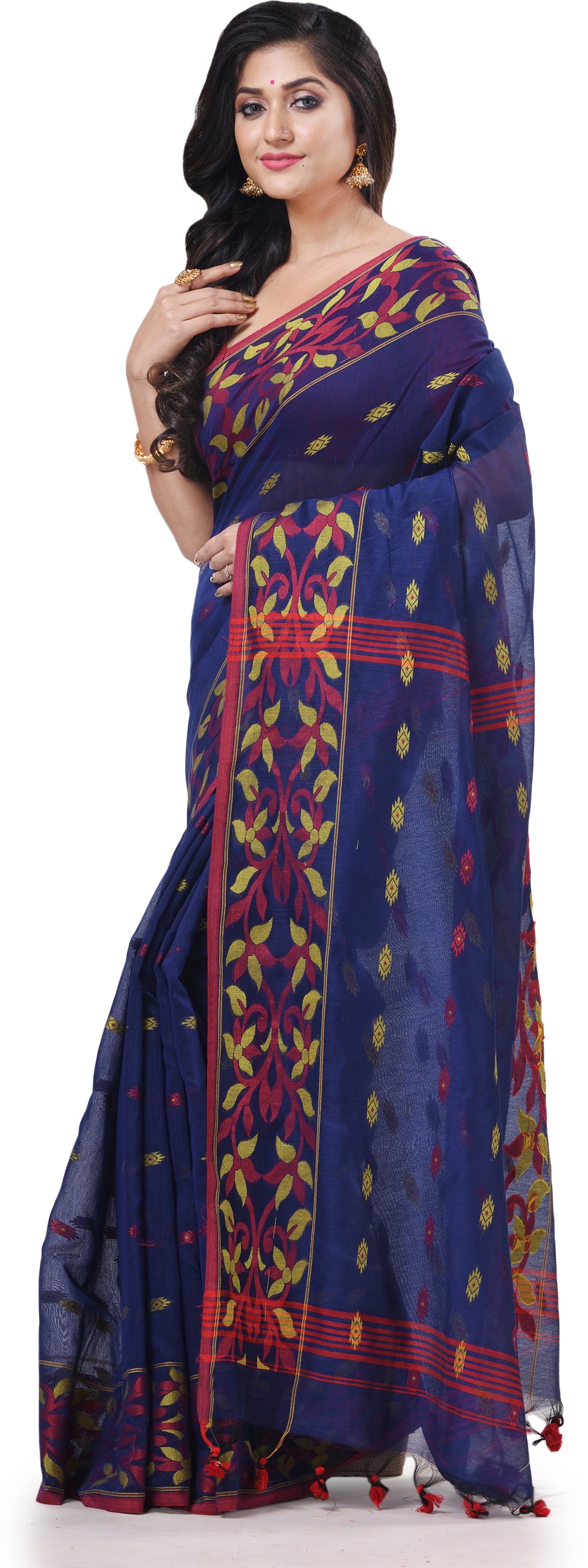 Desh Bidesh Woven Handloom Cotton Silk Saree (Blue) - Distacart