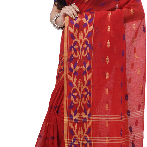 Desh Bidesh Woven Handloom Cotton Silk Saree (Red) - Distacart