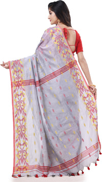 Thumbnail for Desh Bidesh Woven Handloom Cotton Silk Saree (Silver) - Distacart