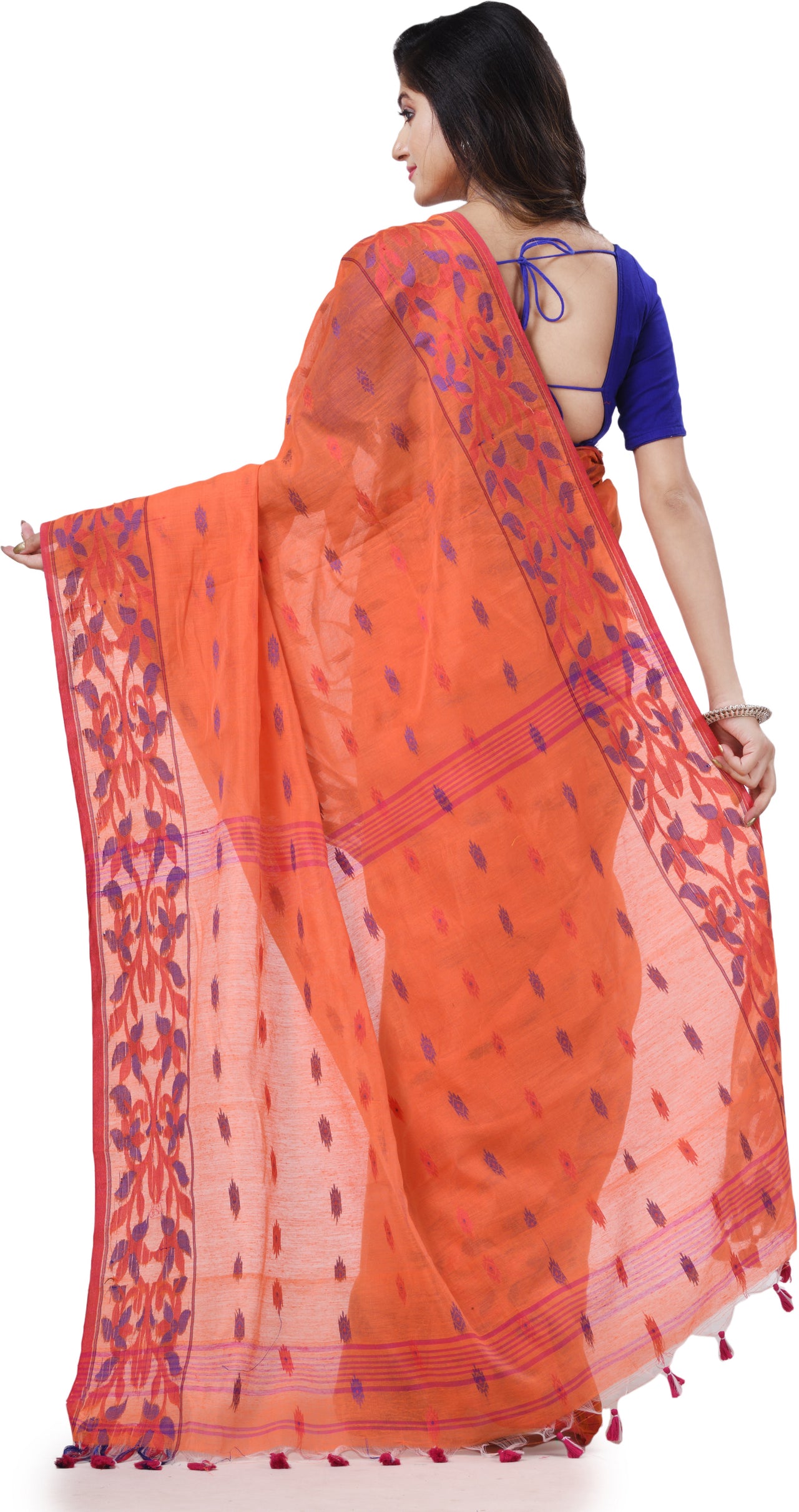 Desh Bidesh Woven Handloom Cotton Silk Saree (Orange) - Distacart