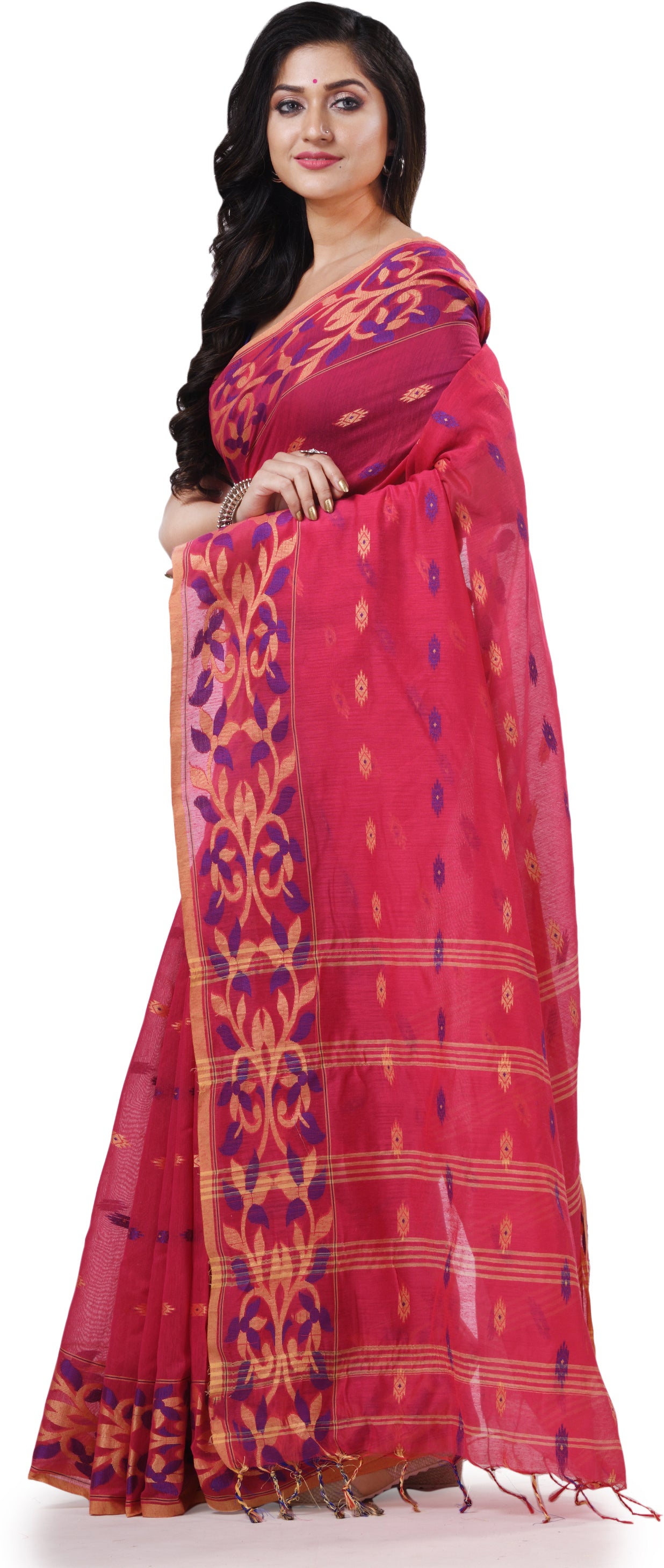Desh Bidesh Woven Handloom Cotton Silk Saree (Pink) - Distacart