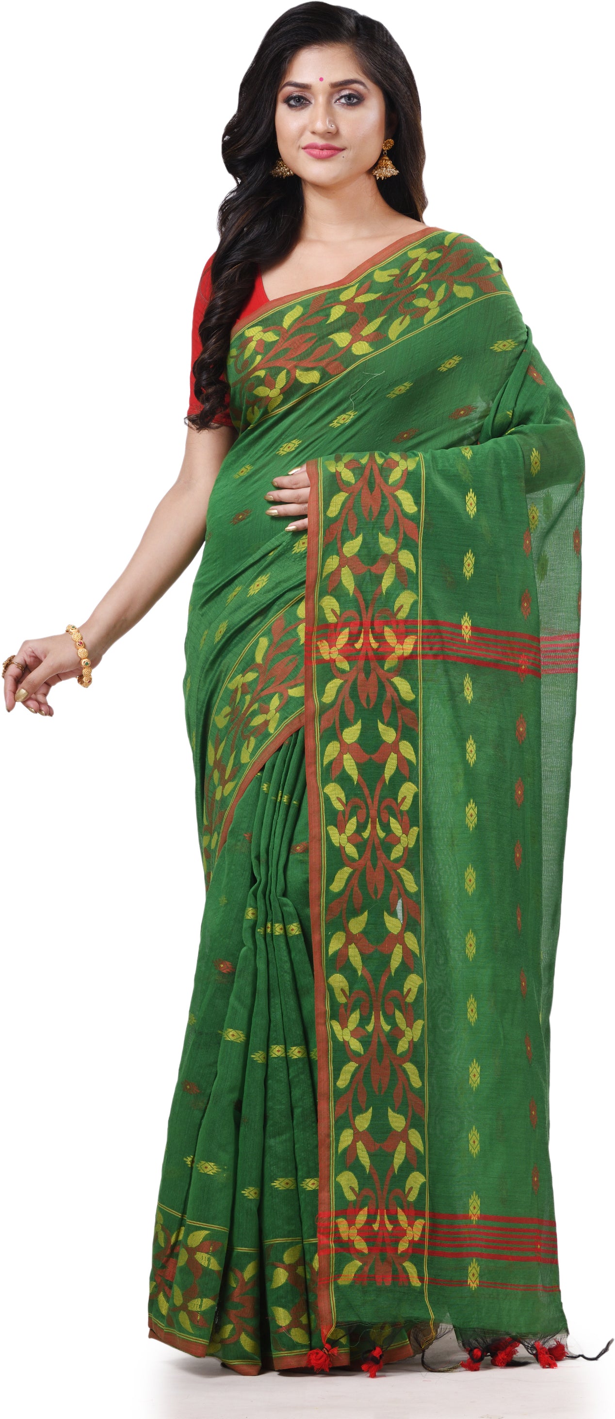 Desh Bidesh Woven Handloom Cotton Silk Saree (Green) - Distacart