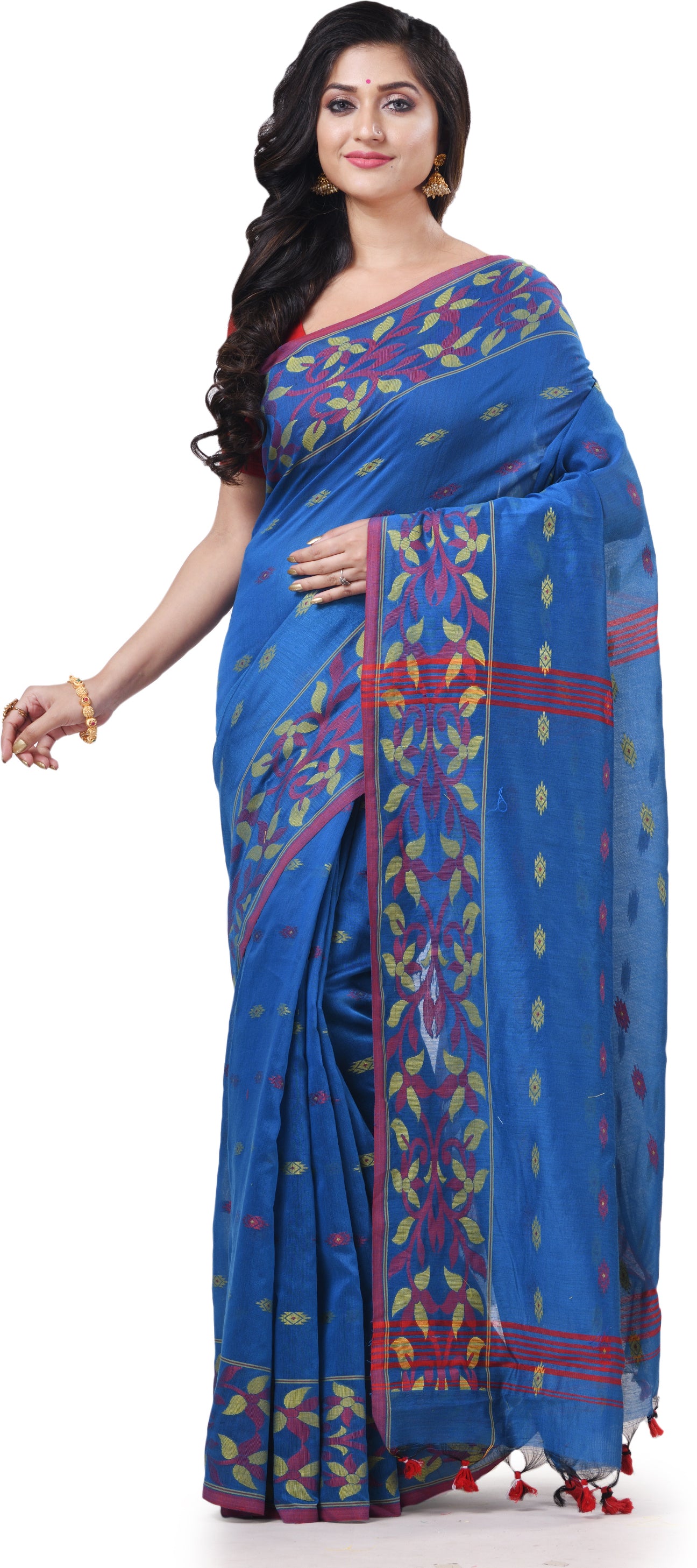 Desh Bidesh Woven Handloom Cotton Silk Saree (Light Blue) - Distacart
