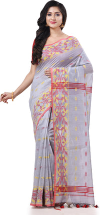 Thumbnail for Desh Bidesh Woven Handloom Cotton Silk Saree (Silver) - Distacart