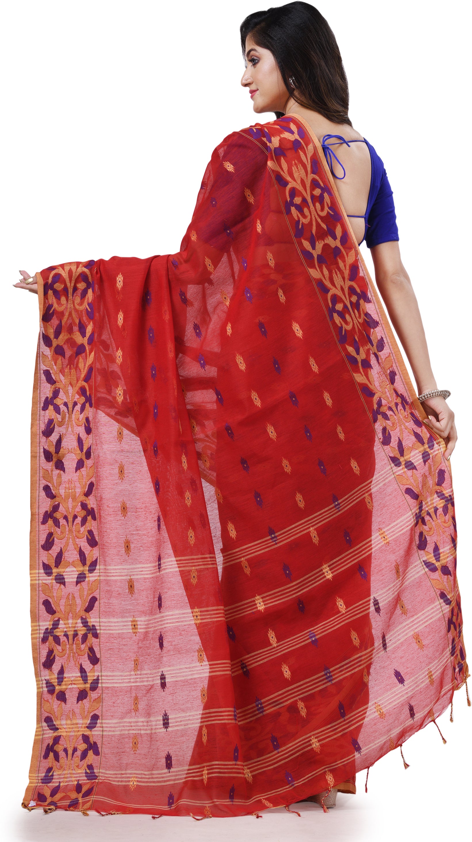 Desh Bidesh Woven Handloom Cotton Silk Saree (Red) - Distacart