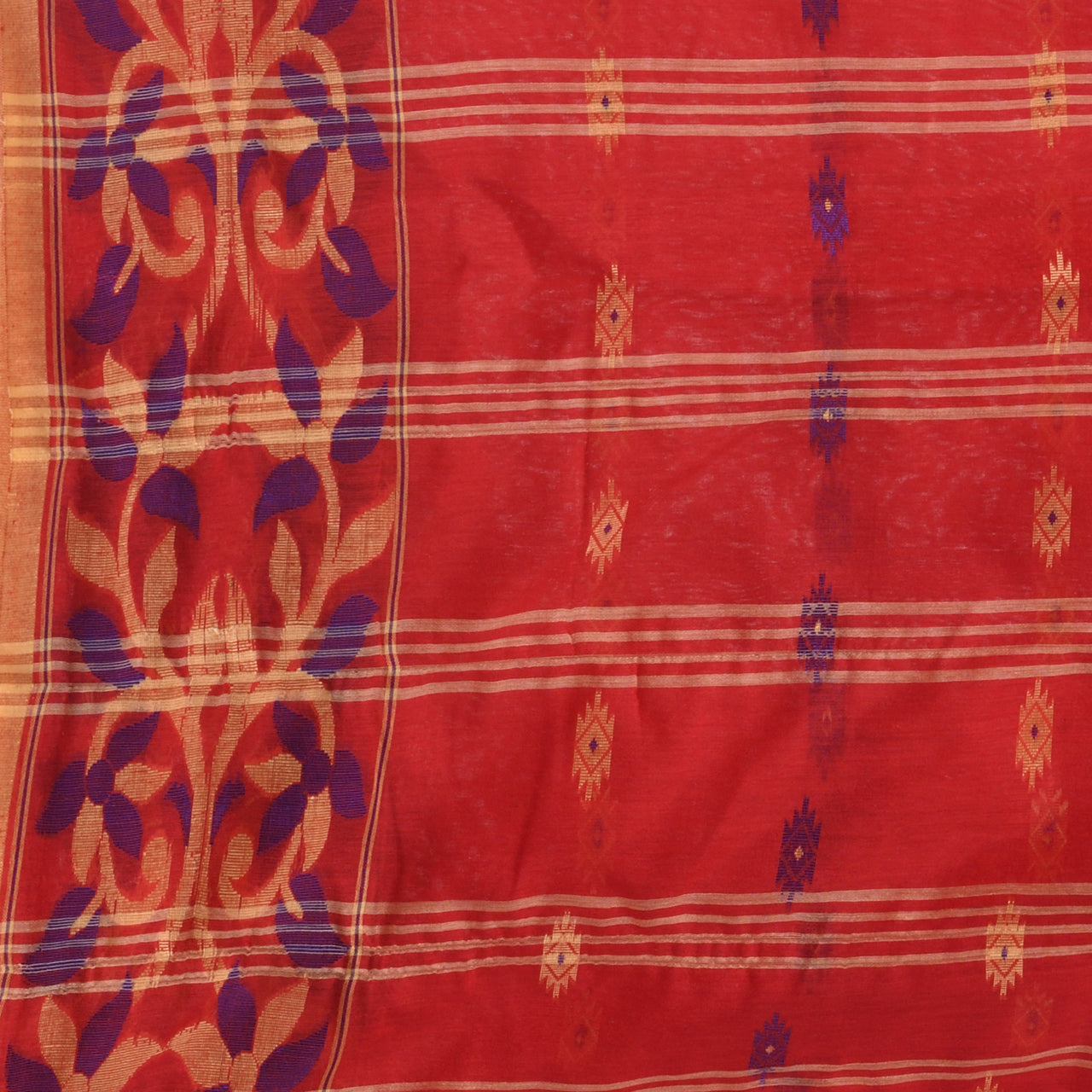 Desh Bidesh Woven Handloom Cotton Silk Saree (Red) - Distacart