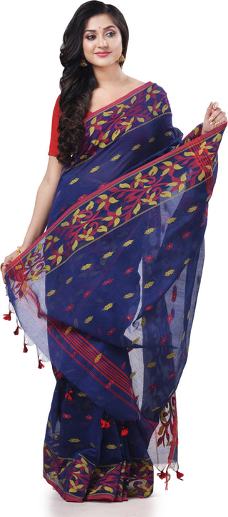 Desh Bidesh Woven Handloom Cotton Silk Saree (Blue) - Distacart