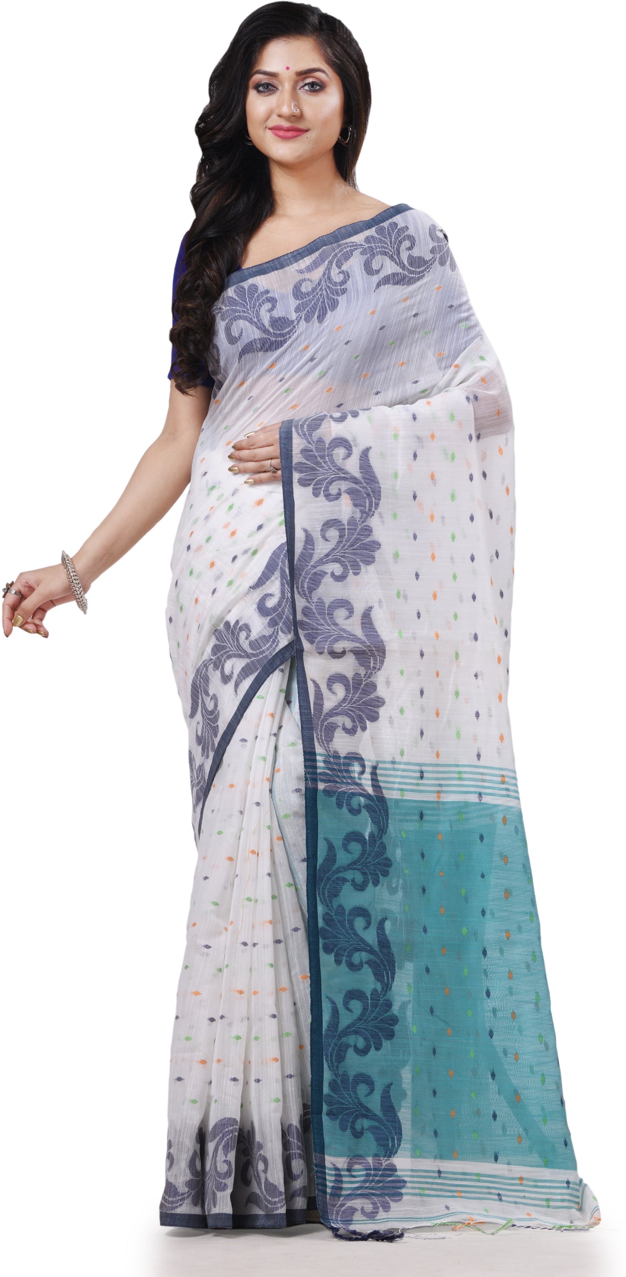 Desh Bidesh Woven Handloom Cotton Silk Saree (White) - Distacart