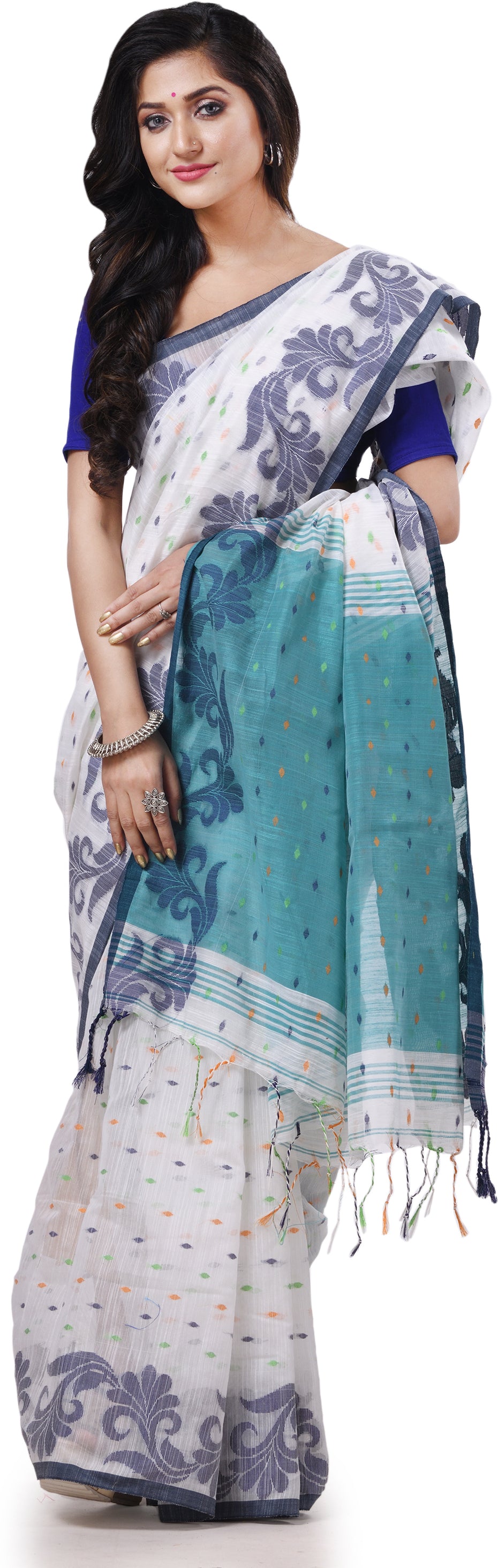 Desh Bidesh Woven Handloom Cotton Silk Saree (White) - Distacart