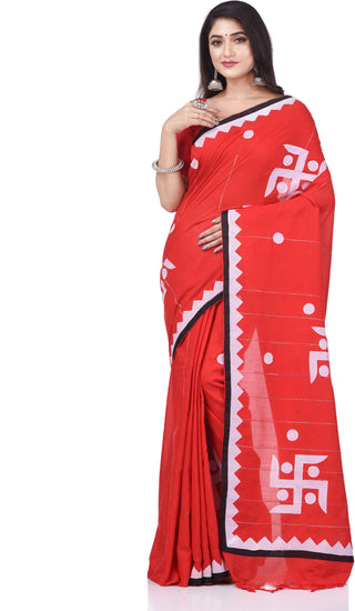 Desh Bidesh Woven Tant Handloom Pure Cotton Saree (Red) - Distacart