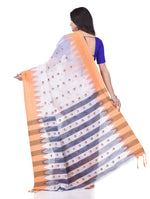 Thumbnail for Desh Bidesh Woven Tant Handloom Pure Cotton Saree (White, Orange) - Distacart