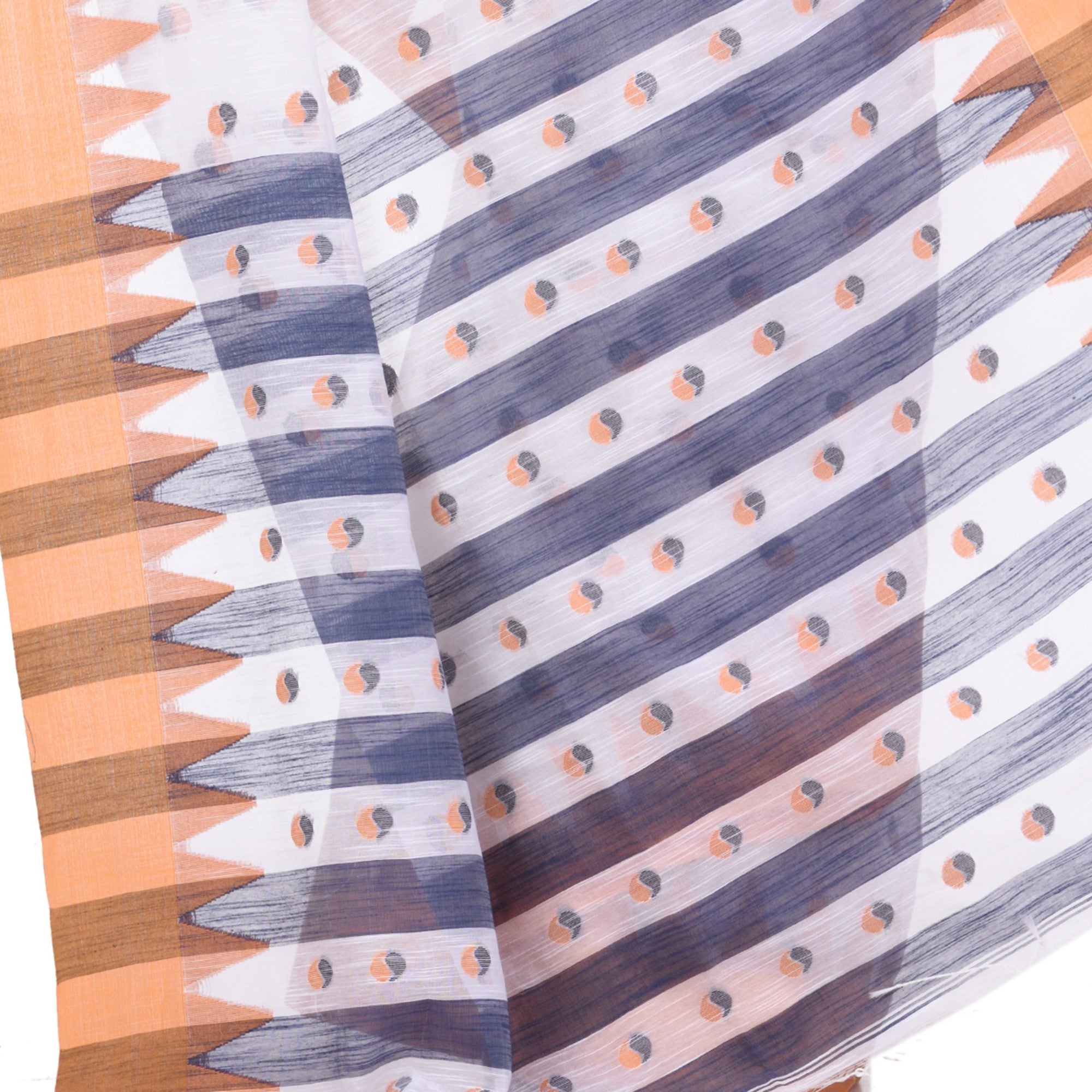Desh Bidesh Woven Tant Handloom Pure Cotton Saree (White, Orange) - Distacart