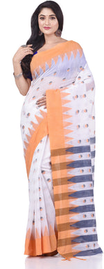Thumbnail for Desh Bidesh Woven Tant Handloom Pure Cotton Saree (White, Orange) - Distacart