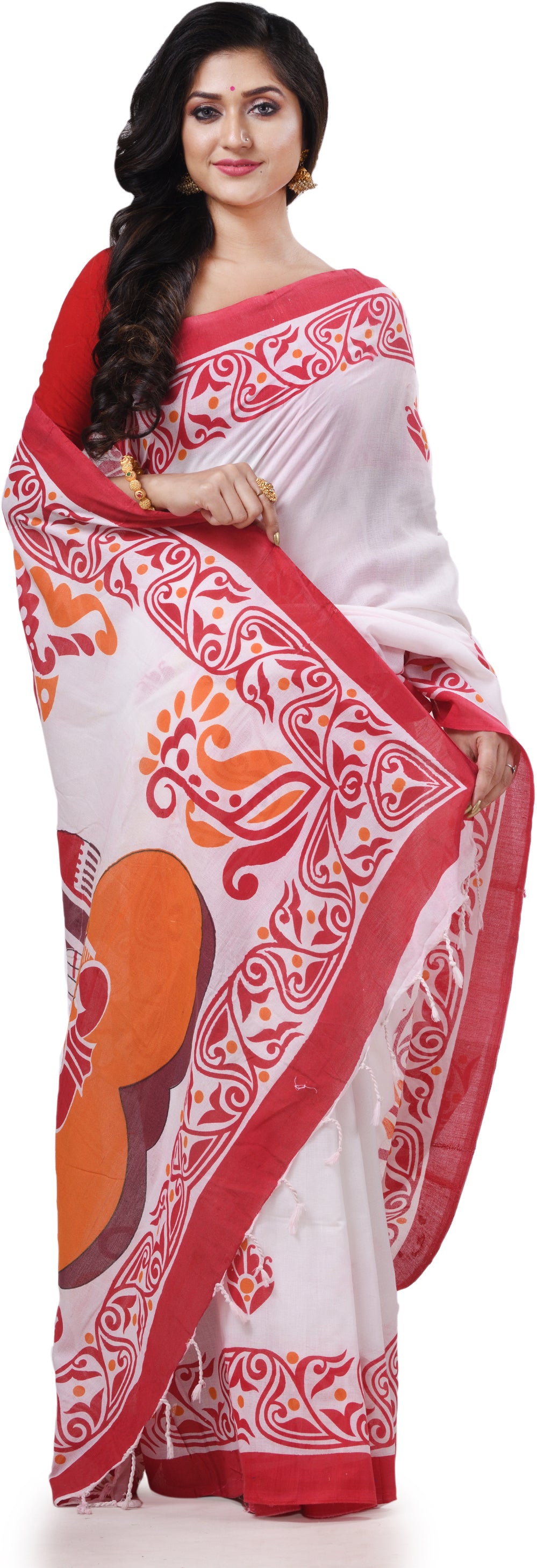 Desh Bidesh Woven Handloom Pure Cotton Saree (White) - Distacart