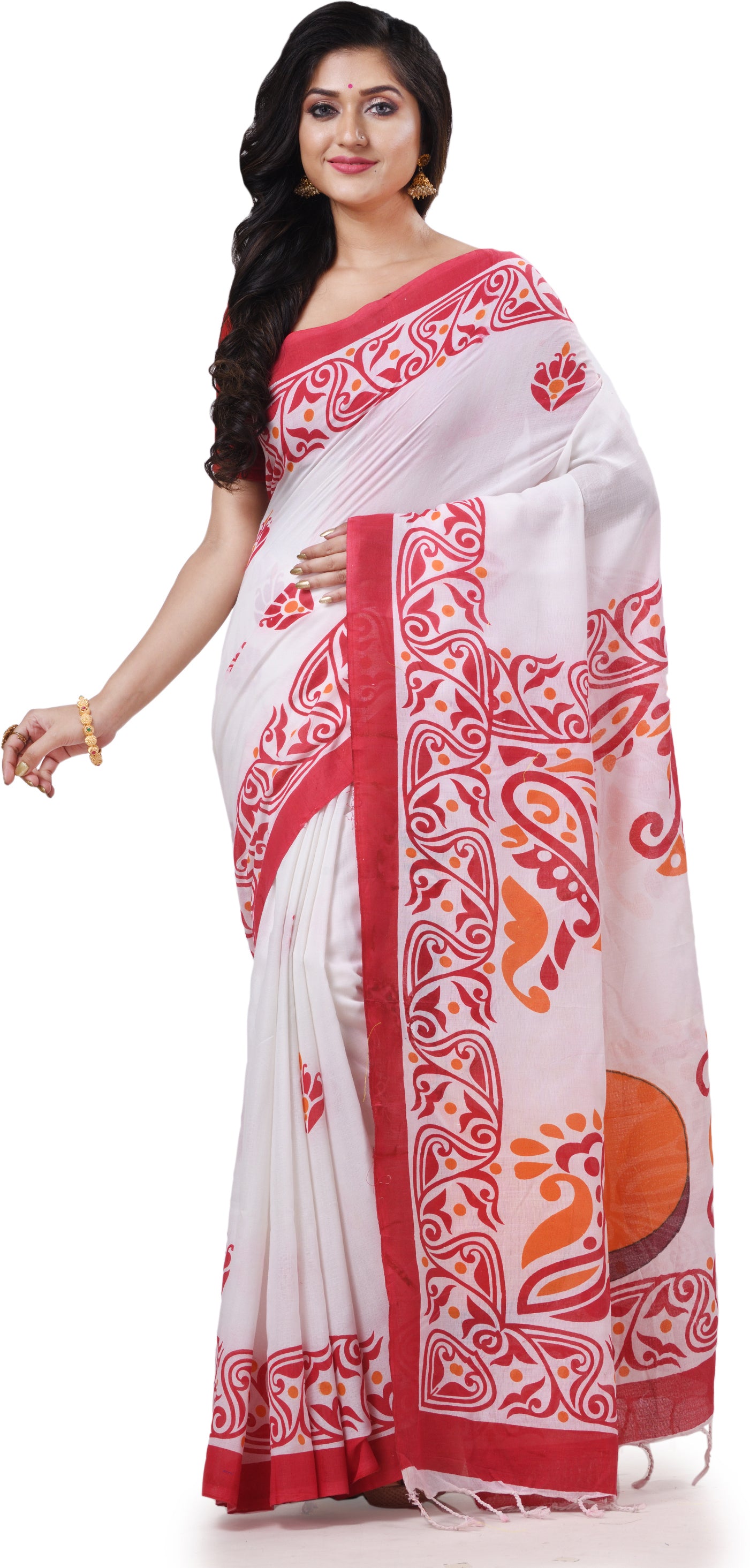 Desh Bidesh Woven Handloom Pure Cotton Saree (White) - Distacart