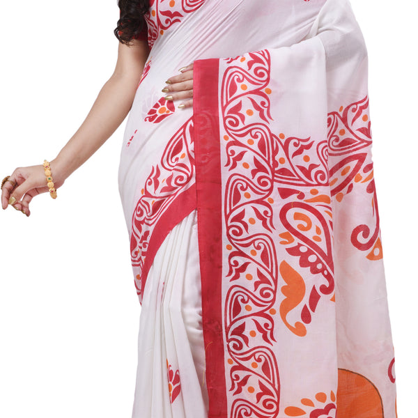Desh Bidesh Woven Handloom Pure Cotton Saree (White) - Distacart