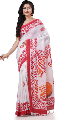 Thumbnail for Desh Bidesh Woven Handloom Pure Cotton Saree (White) - Distacart