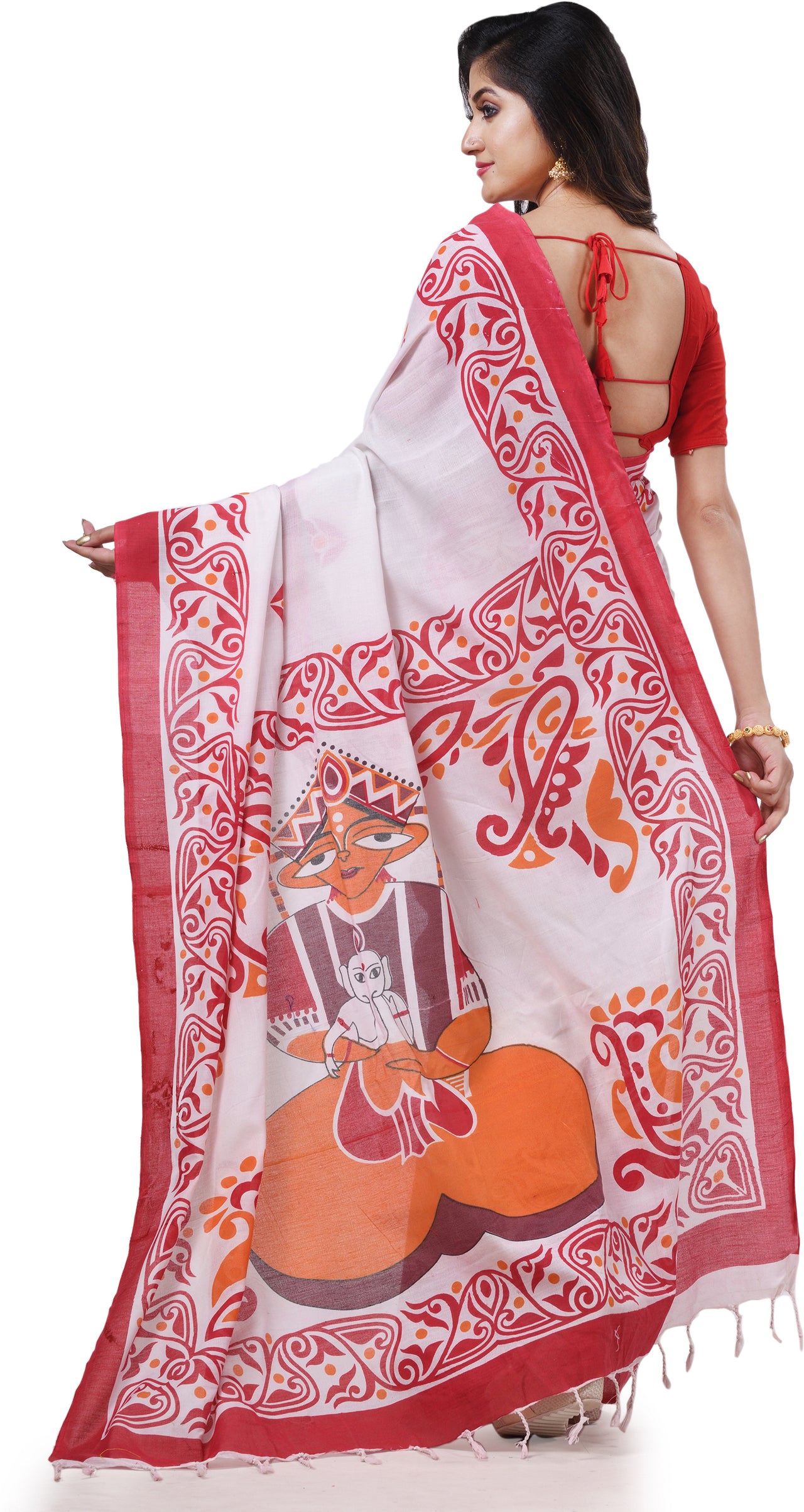 Desh Bidesh Woven Handloom Pure Cotton Saree (White) - Distacart