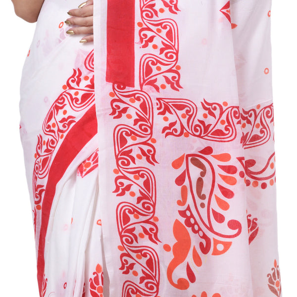 Desh Bidesh Woven Handloom Pure Cotton Saree (White) - Distacart