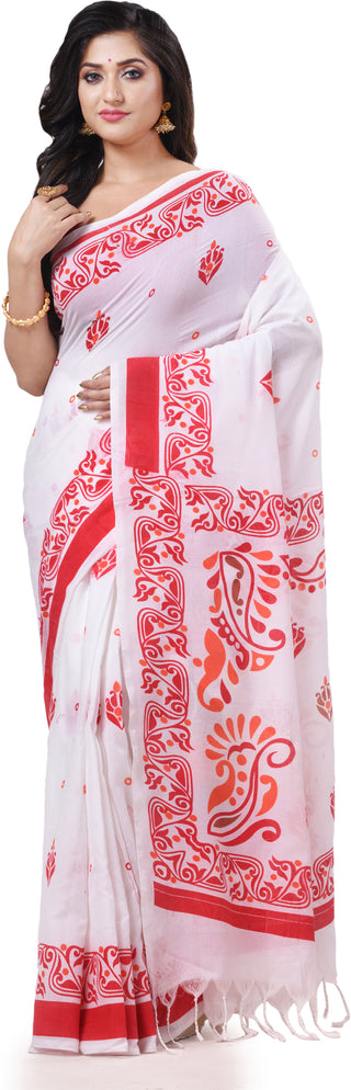 Desh Bidesh Woven Handloom Pure Cotton Saree (White) - Distacart