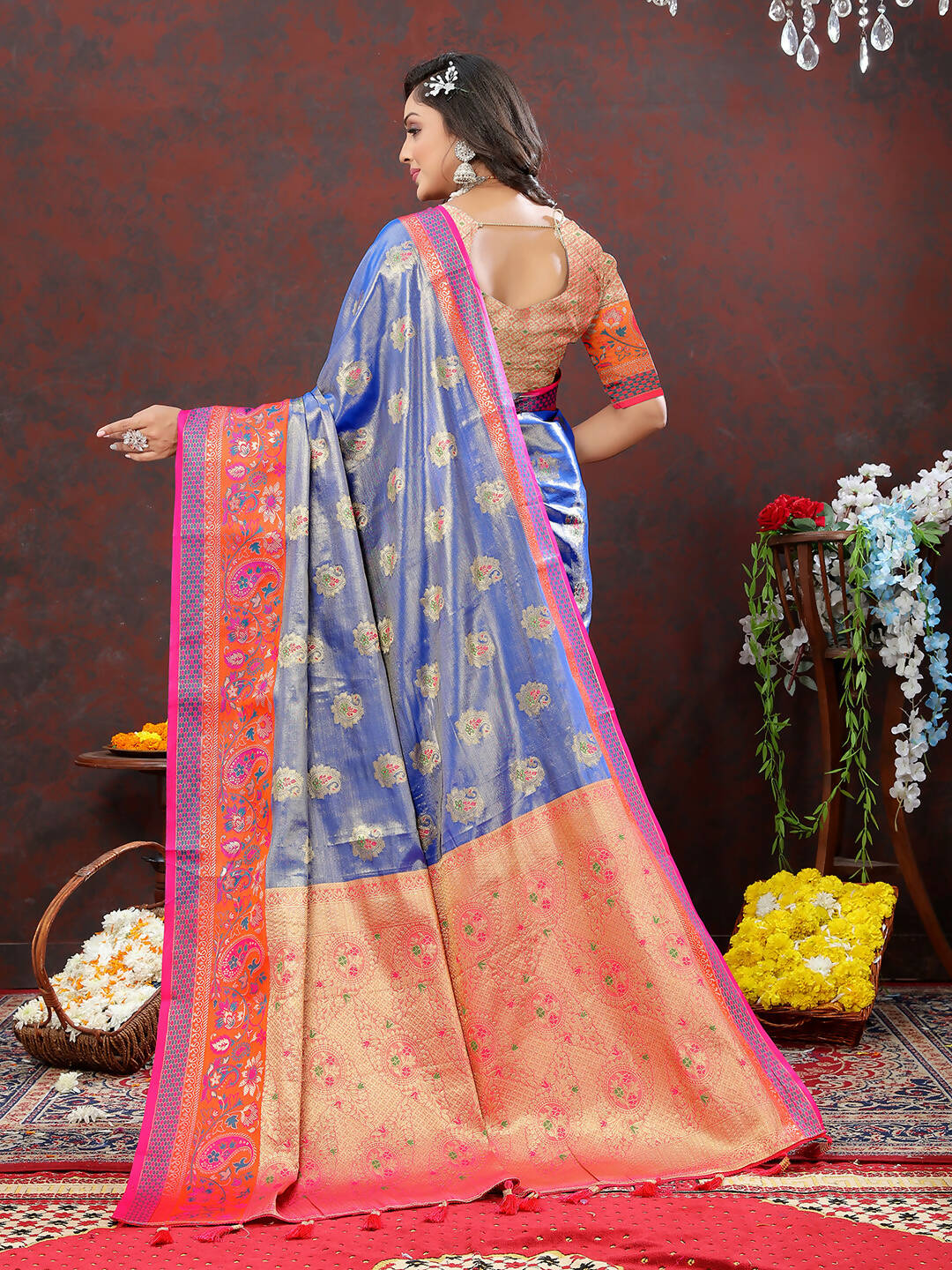 Lorenvalley Fashion Lavender Kanjivaram Silk Woven Design with Zari Weaving Saree - Distacart