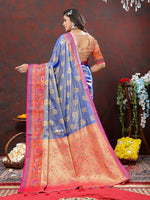 Thumbnail for Lorenvalley Fashion Lavender Kanjivaram Silk Woven Design with Zari Weaving Saree - Distacart