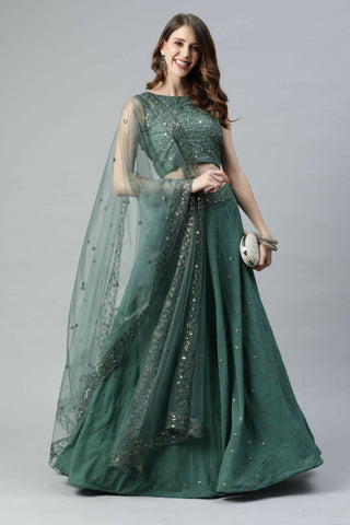 Pista Georgette Sequins Embroidery Work Lehenga Choli with Dupatta - Jivika - Distacart
