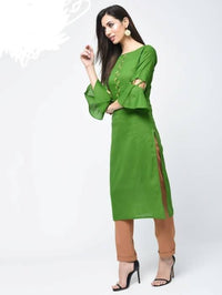 Thumbnail for Aniyah Cotton Criss Cross Bell Sleeves Straight Kurta In Green (AN-101A)
