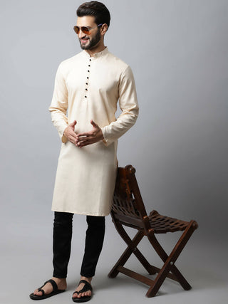 Even Apparels Cream Color Pure Cotton Men's Kurta With Side Placket (SLD1176) - Distacart