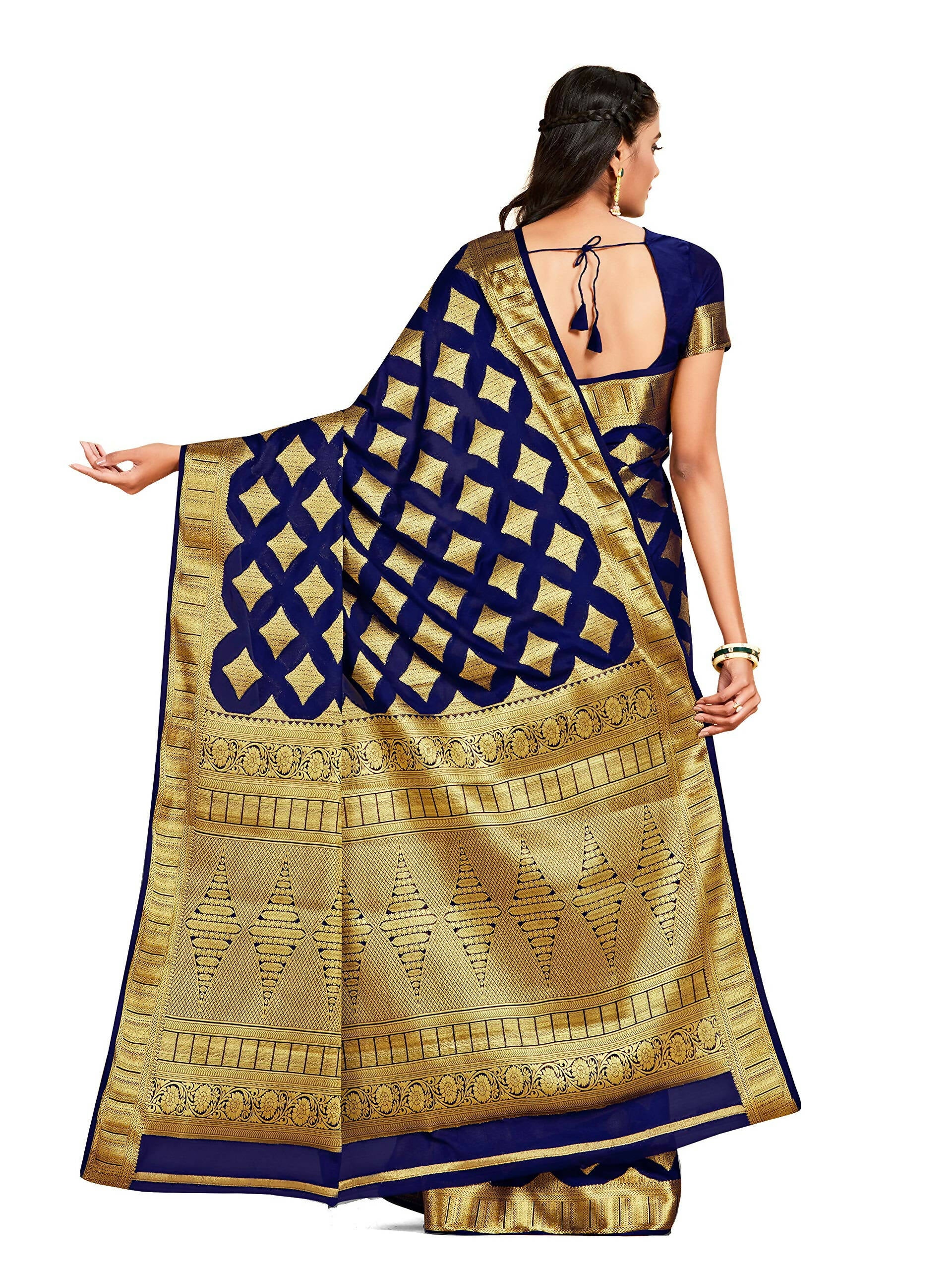 Mimosa Women's Mysore Silk Crepe Dark Blue Saree - Distacart