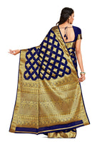 Thumbnail for Mimosa Women's Mysore Silk Crepe Dark Blue Saree - Distacart