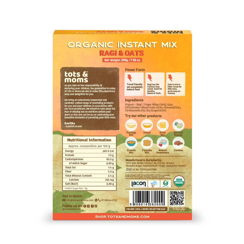 Tots and Moms Organic Ragi & Oats Instant Mix - Distacart
